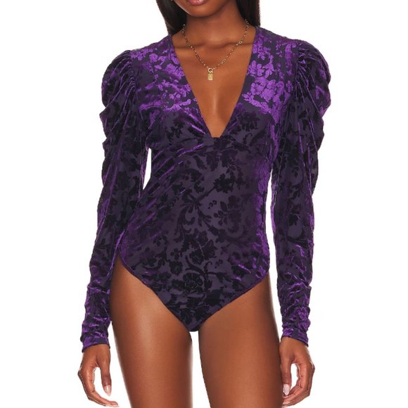 NWT Free People Women's Magic‎ Hour Velvet Bodysuit Plunge Deep Sea Combo Size M - Picture 1 of 10